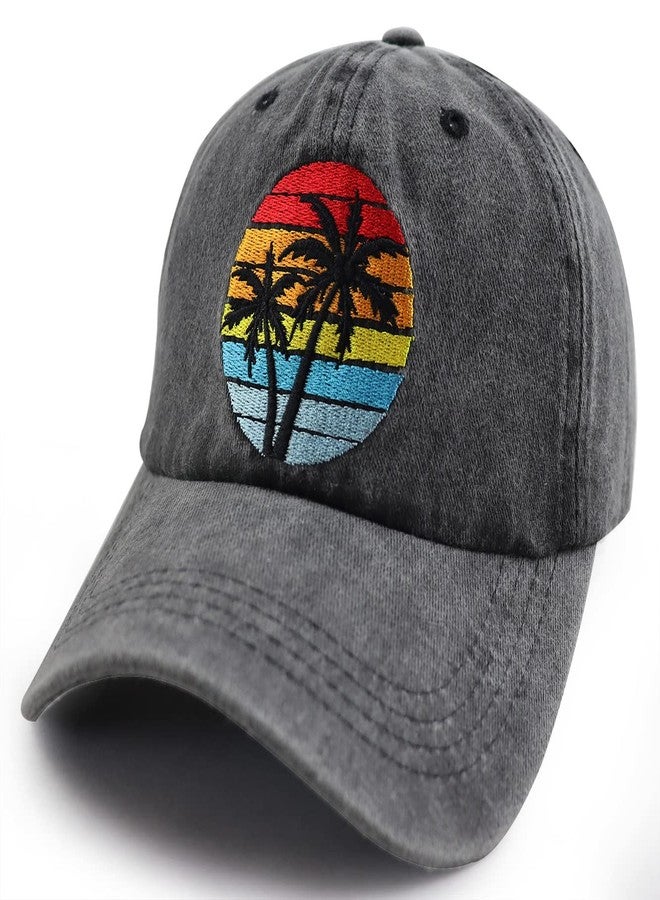 Vxchkerm Summer Sun Beach Hat for Men Women, Hawaiian Tropic Palm Tree Baseball Cap, Funny Outdoor Travel Vacation Hiking Fishing Hat, Adjustable Washed Cotton Embroidered Sunset Cap - Image 2